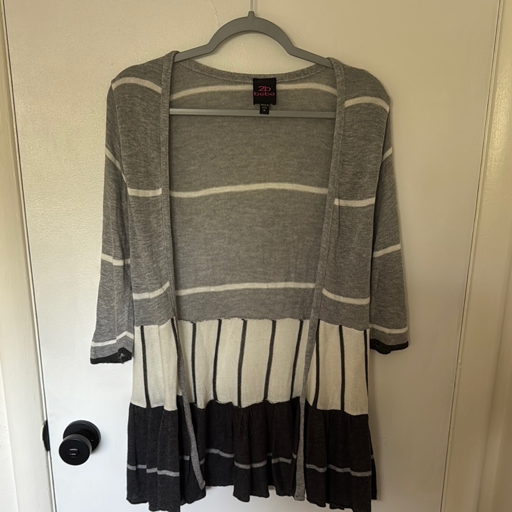 2B Bebe Gray and Black Striped Cardigan